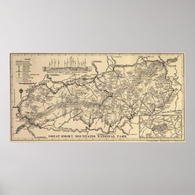 Póster Mapa del Parque Nacional de las Montañas Humeantes (Frente)