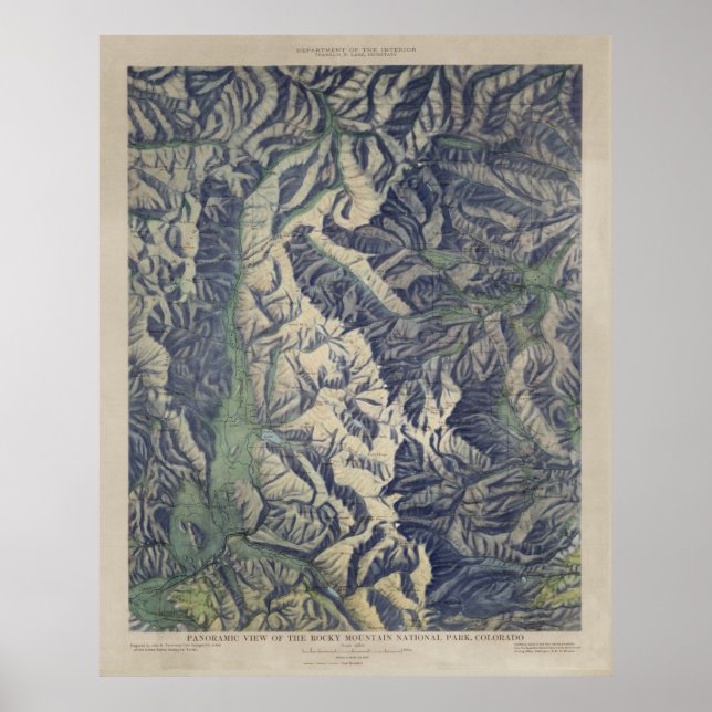 Póster Mapa del Parque Nacional de las Montañas Rocosas V (Frente)