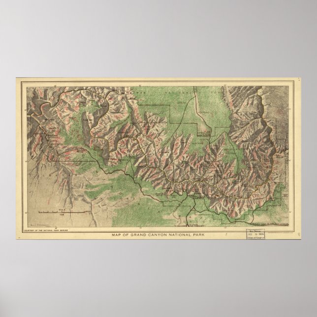 Póster Mapa del Parque Nacional del Gran Cañón 1926 (Frente)