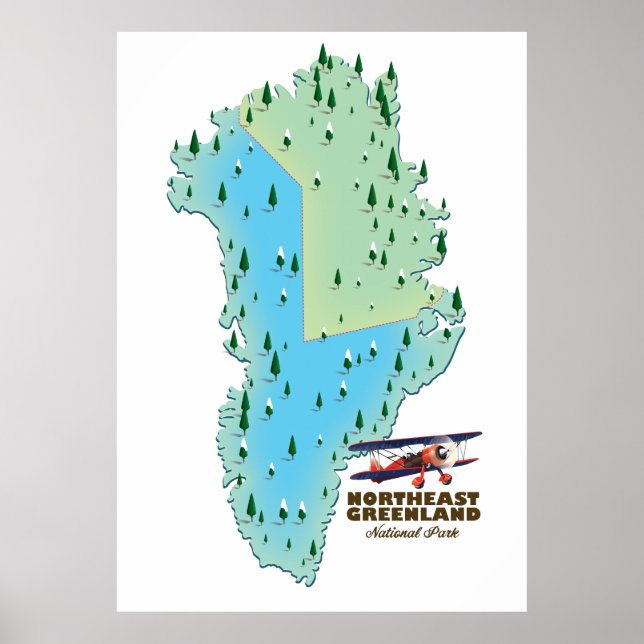 Póster Mapa del Parque Nacional del Noreste de Groenlandi (Frente)
