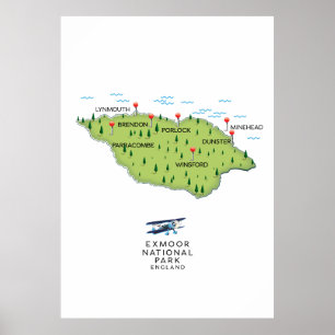 Póster Mapa del Parque Nacional Exmoor