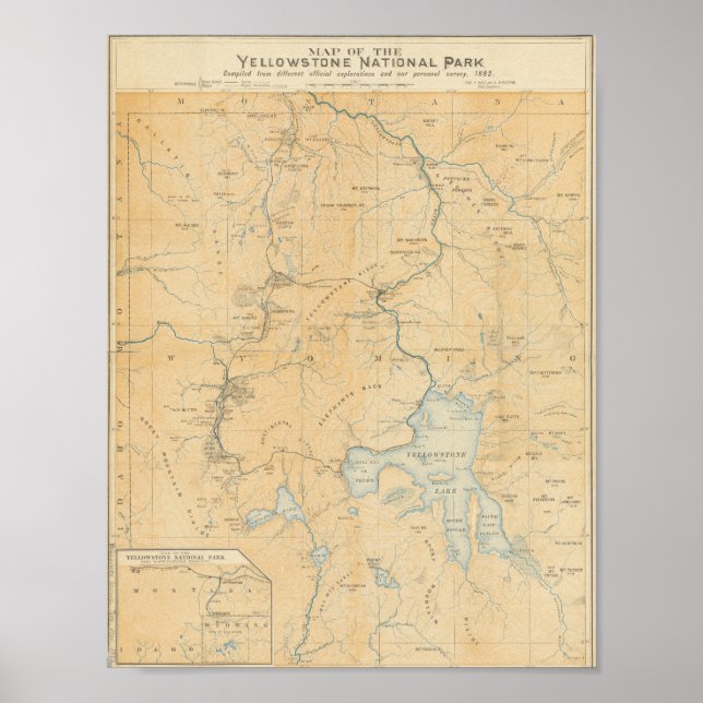 Póster Mapa del Parque Nacional Yellowstone Vintage (Frente)