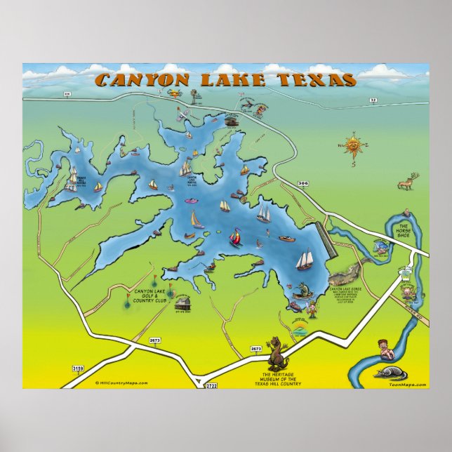 Póster Mapa del Personalizado de Canyon Lake Texas (Frente)