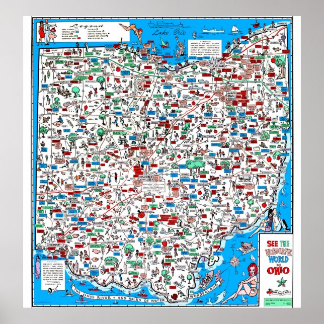 Póster Mapa del personalizado de Ohio retro 1966 (Frente)