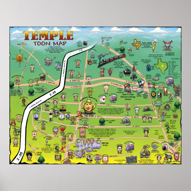 Póster Mapa del Personalizado de Temple Texas (Frente)