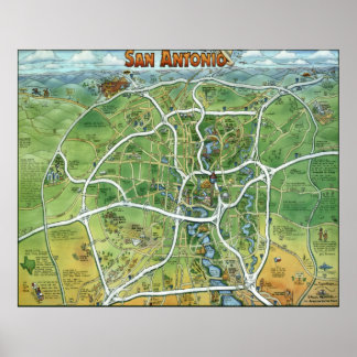 Póster Mapa del Personalizado de Texas en San Antonio