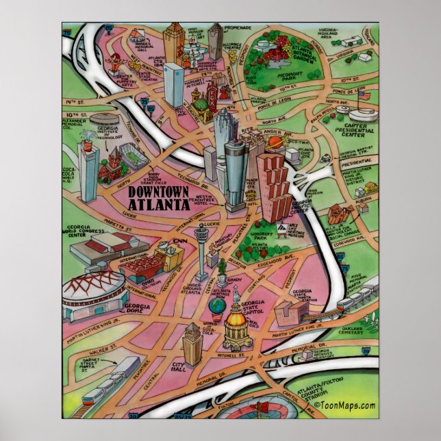 Póster Mapa del Personalizado del centro de Atlanta Georg (Frente)