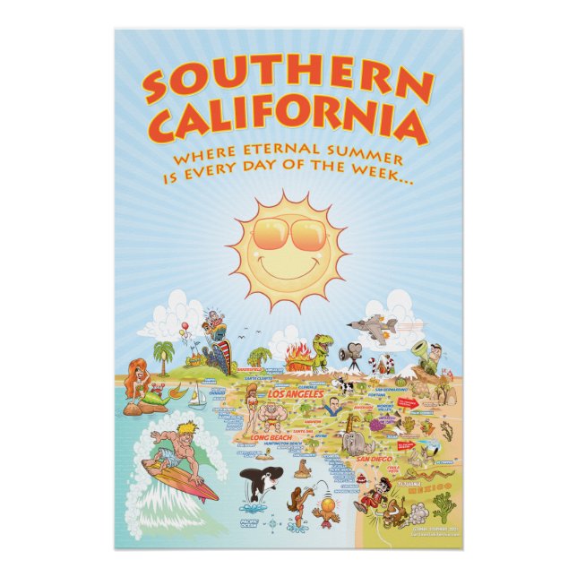 Póster Mapa del Personalizado del Sur de California (Anverso)
