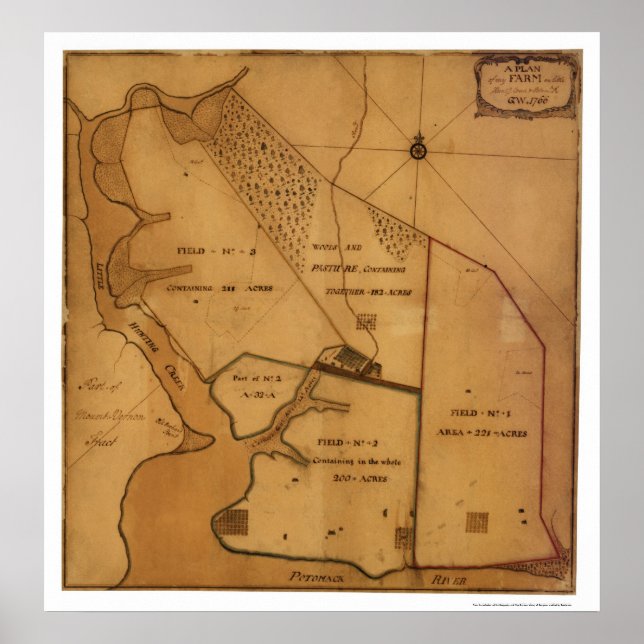 Póster Mapa del Plan Agrícola George Washington - 1766 (Frente)
