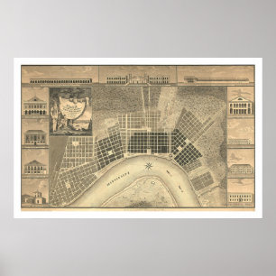 Póster Mapa del Plan de Nueva Orleans 1815