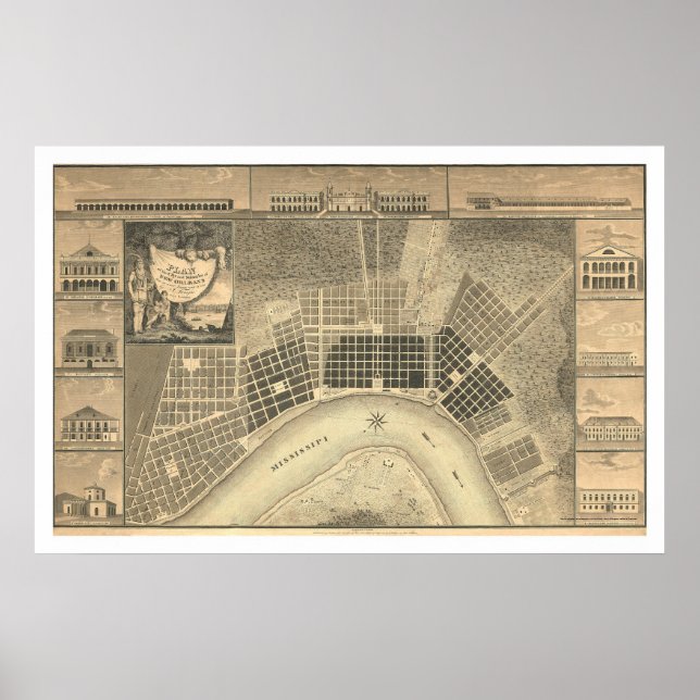Póster Mapa del Plan de Nueva Orleans 1815 (Frente)