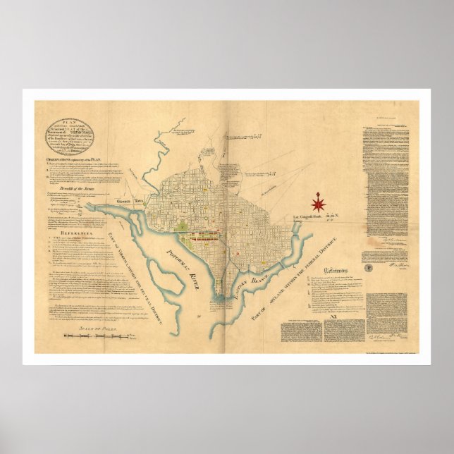 Póster Mapa del plan de Washington DC por L'Enfant 1791 (Frente)