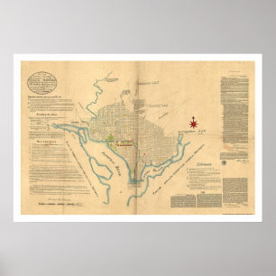 Póster Mapa del plan del Washington DC por L'Enfant 1791