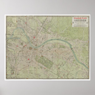 Póster Mapa del plan vintage de Dresde Alemania 1923