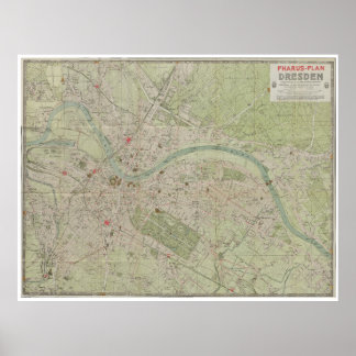Póster Mapa del plan vintage de Dresde Alemania 1923