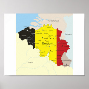 Póster Mapa del poster de Bélgica