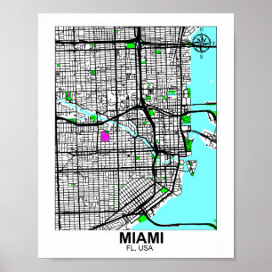 Póster Mapa del Poster de Miami City