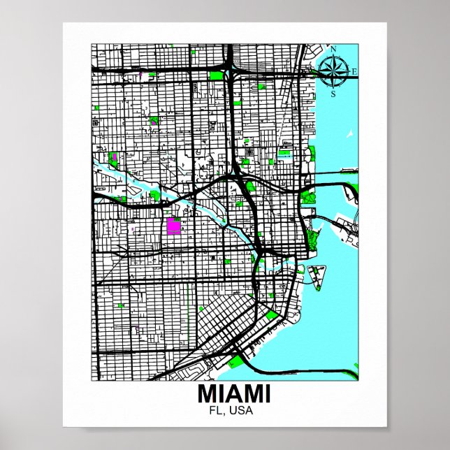 Póster Mapa del Poster de Miami City (Frente)