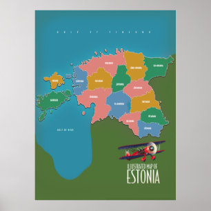 Póster Mapa del poster de viajes de Estonia Vintage