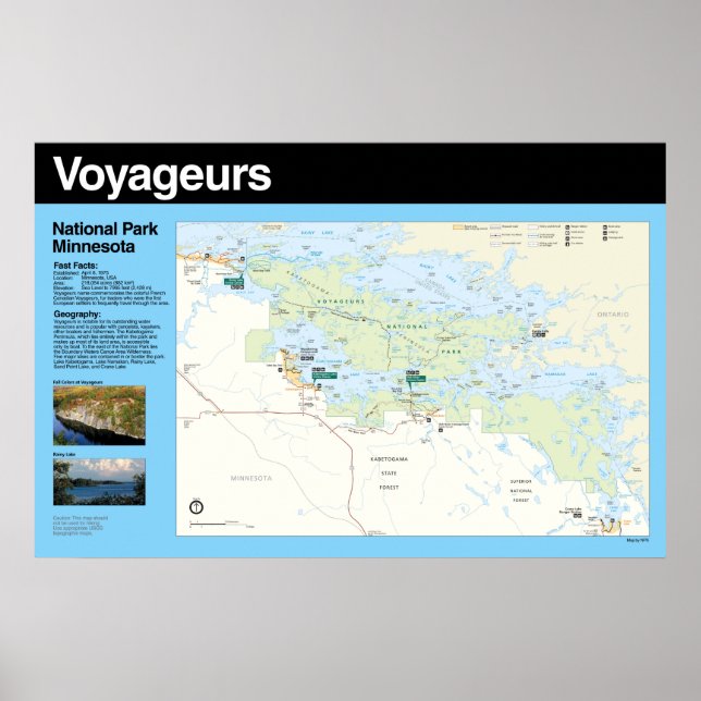 Póster Mapa del Poster del Parque Nacional Voyageurs (Frente)