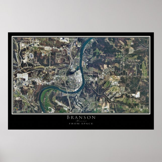 Póster Mapa del Poster por satélite Branson Missouri (Frente)
