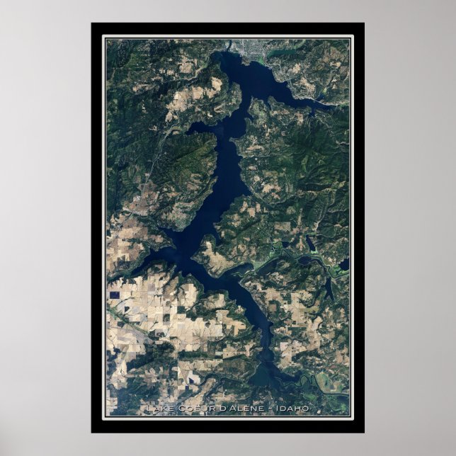 Póster Mapa del Poster por satélite del lago Coeur d'Alen (Frente)