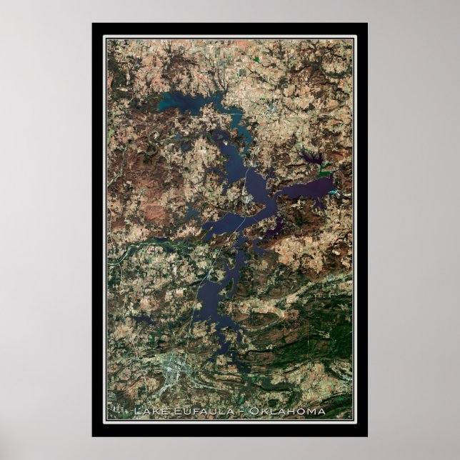 Póster Mapa del Poster por satélite del lago Eufaula Okla (Frente)