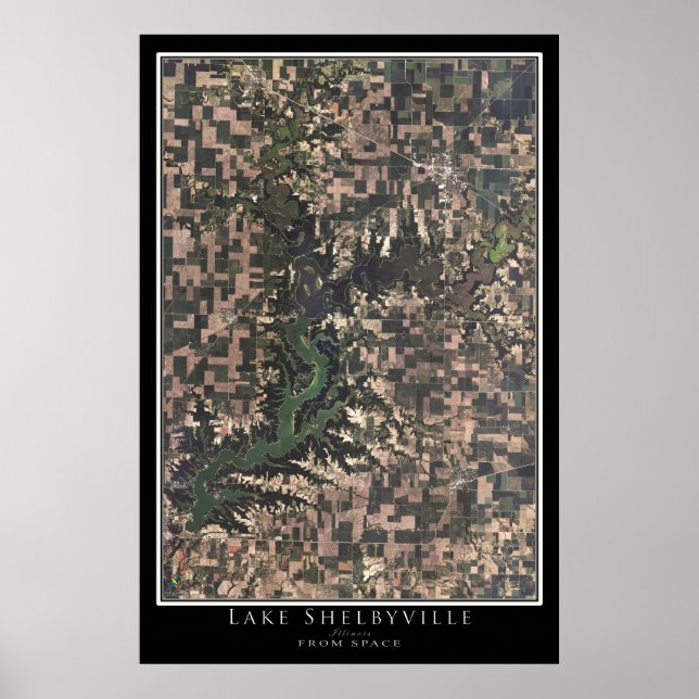 Póster Mapa del Poster por satélite del lago Shelbyville  (Frente)