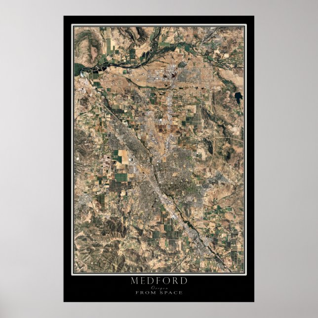 Póster Mapa del Poster por satélite Medford Oregon (Frente)