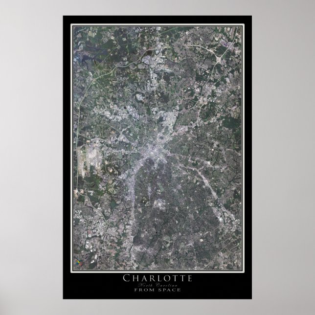 Póster Mapa del Poster satelital de Charlotte Carolina de (Frente)