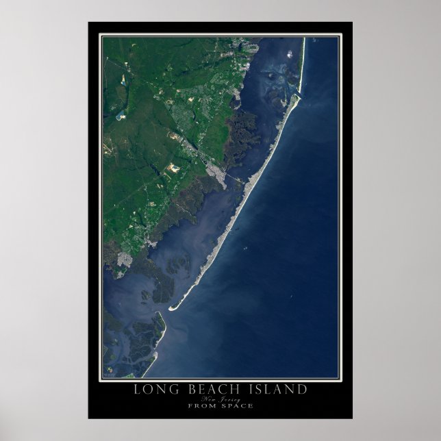 Póster Mapa del Poster satelital de Long Beach Island New (Frente)