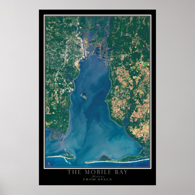 Póster Mapa del Poster satelital de Mobile Bay Alabama (Frente)