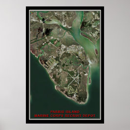 Póster Mapa del Poster satelital de Parris Island South C