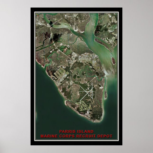 Póster Mapa del Poster satelital de Parris Island South C (Frente)