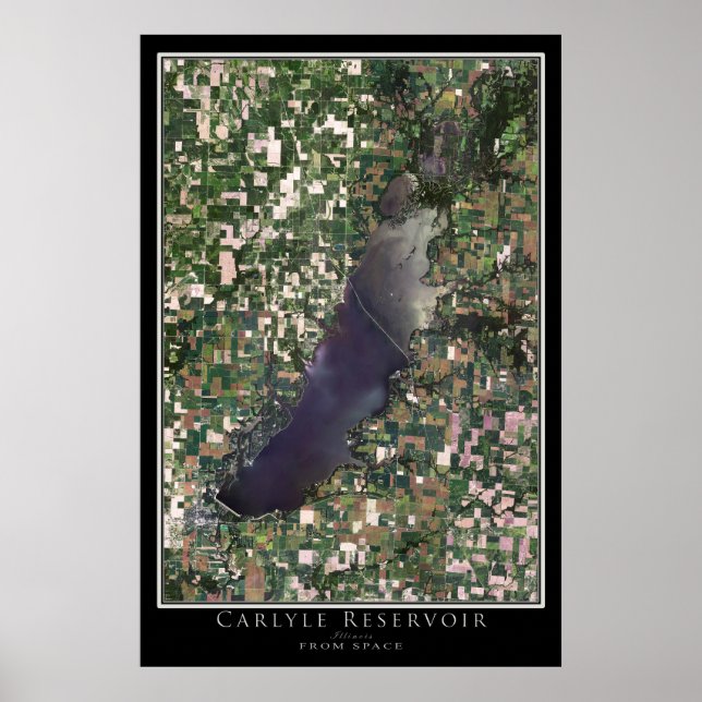 Póster Mapa del Poster satelital del lago Carlyle Illinoi (Frente)