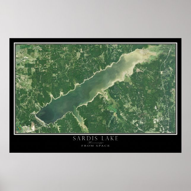 Póster Mapa del Poster satelital del lago Sardis Mississi (Frente)