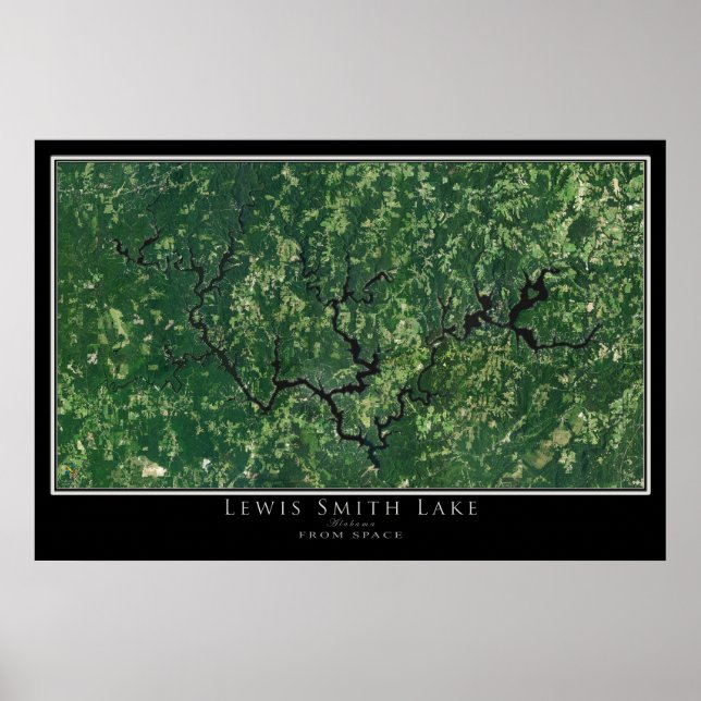 Póster Mapa del Poster satelital Lewis Smith Lake Alabama (Frente)