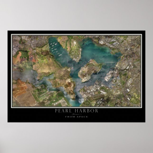 Póster Mapa del Poster satelital Pearl Harbor Hawaii (Frente)