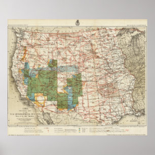 Póster Mapa del progreso 1880 de las encuestas sobre