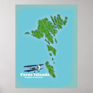 Póster Mapa del Reino de las Islas Feroe de Dinamarca