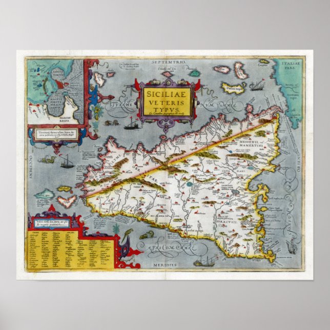 Póster Mapa del Renacimiento de Sicilia de 1592 (Frente)