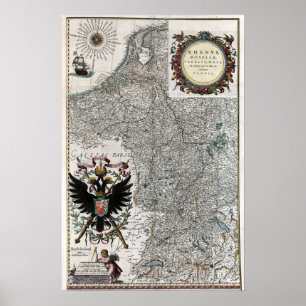 Póster Mapa del río del Rin 1634 y de Mosela