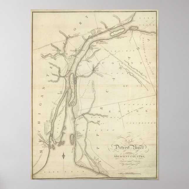 Póster Mapa del río Detroit (Frente)
