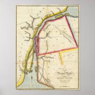 Póster Mapa del río Detroit y el país adyacente