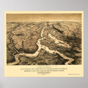 Póster Mapa del río Ohio y Misisipi 1861