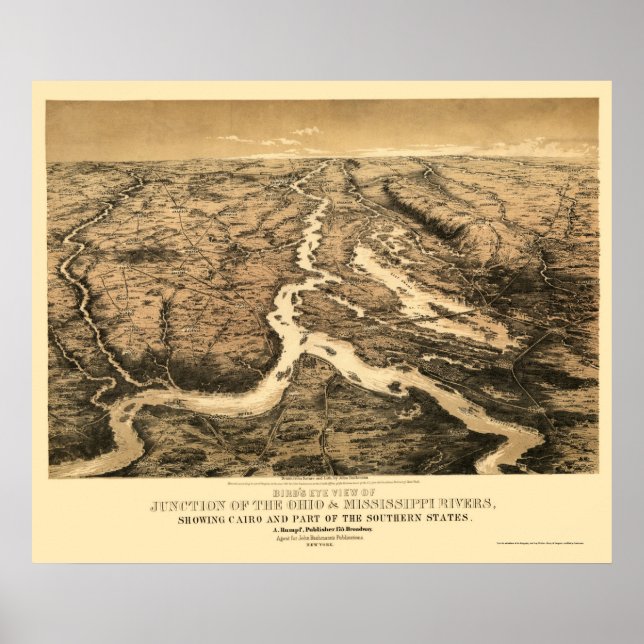 Póster Mapa del río Ohio y Misisipi 1861 (Frente)