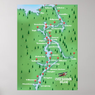 Póster Mapa del río Shannon Irlanda