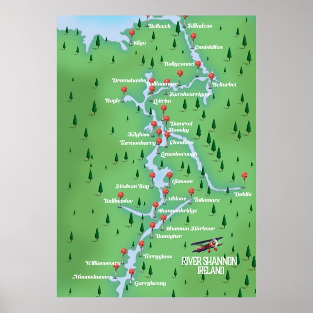Póster Mapa del río Shannon Irlanda (Frente)