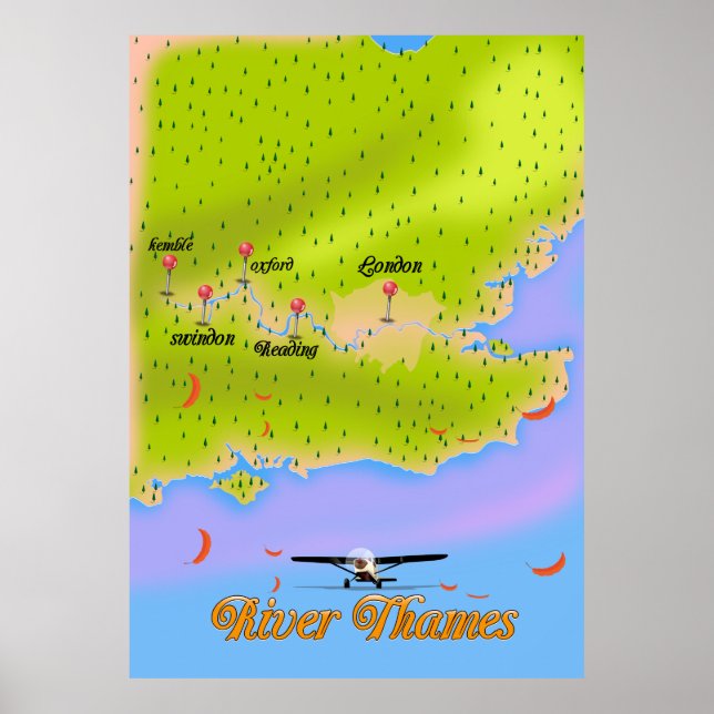 Póster Mapa del río Támesis Londres Inglaterra (Frente)