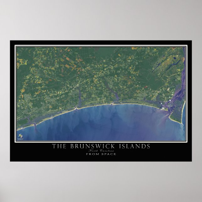 Póster Mapa del satélite de las Islas Brunswick y Carolin (Frente)